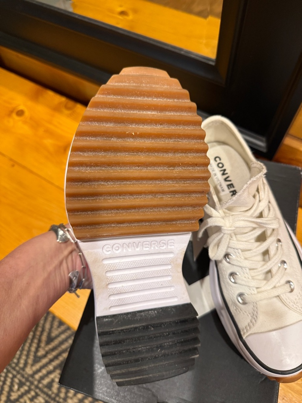Converse Platform Low Top Sneakers in White/Black/Gum - Picture 4 of 7